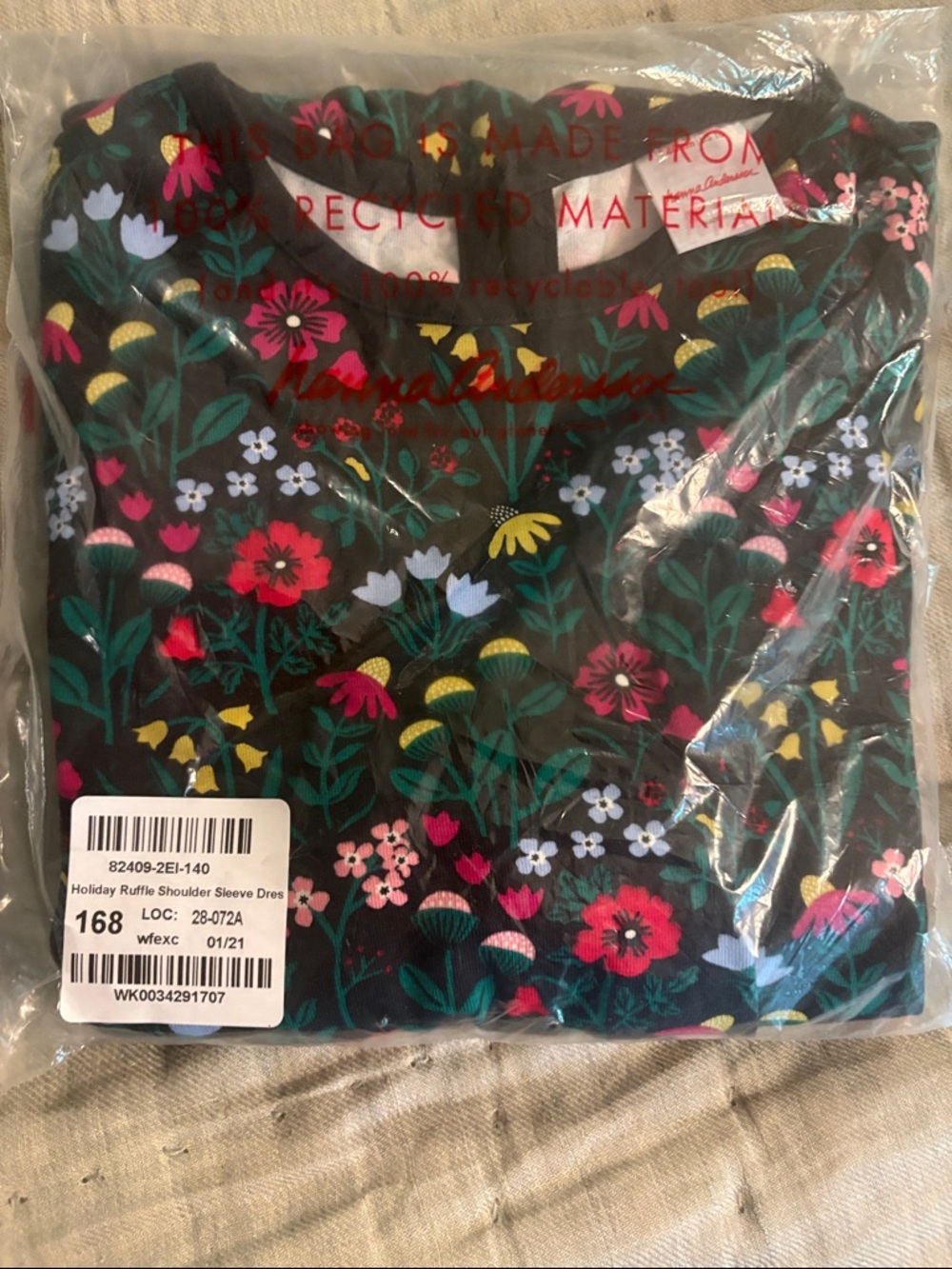Hanna Andersson Black Floral Ruffle Sleeve dress, size 10